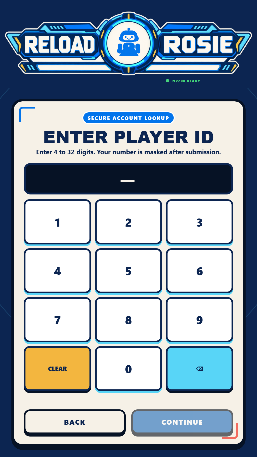 Rosie software secure Player ID keypad